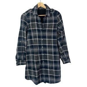 Sam Edelman Blue & Black Flannel Plaid Button Down Long Sleeve Dress XS